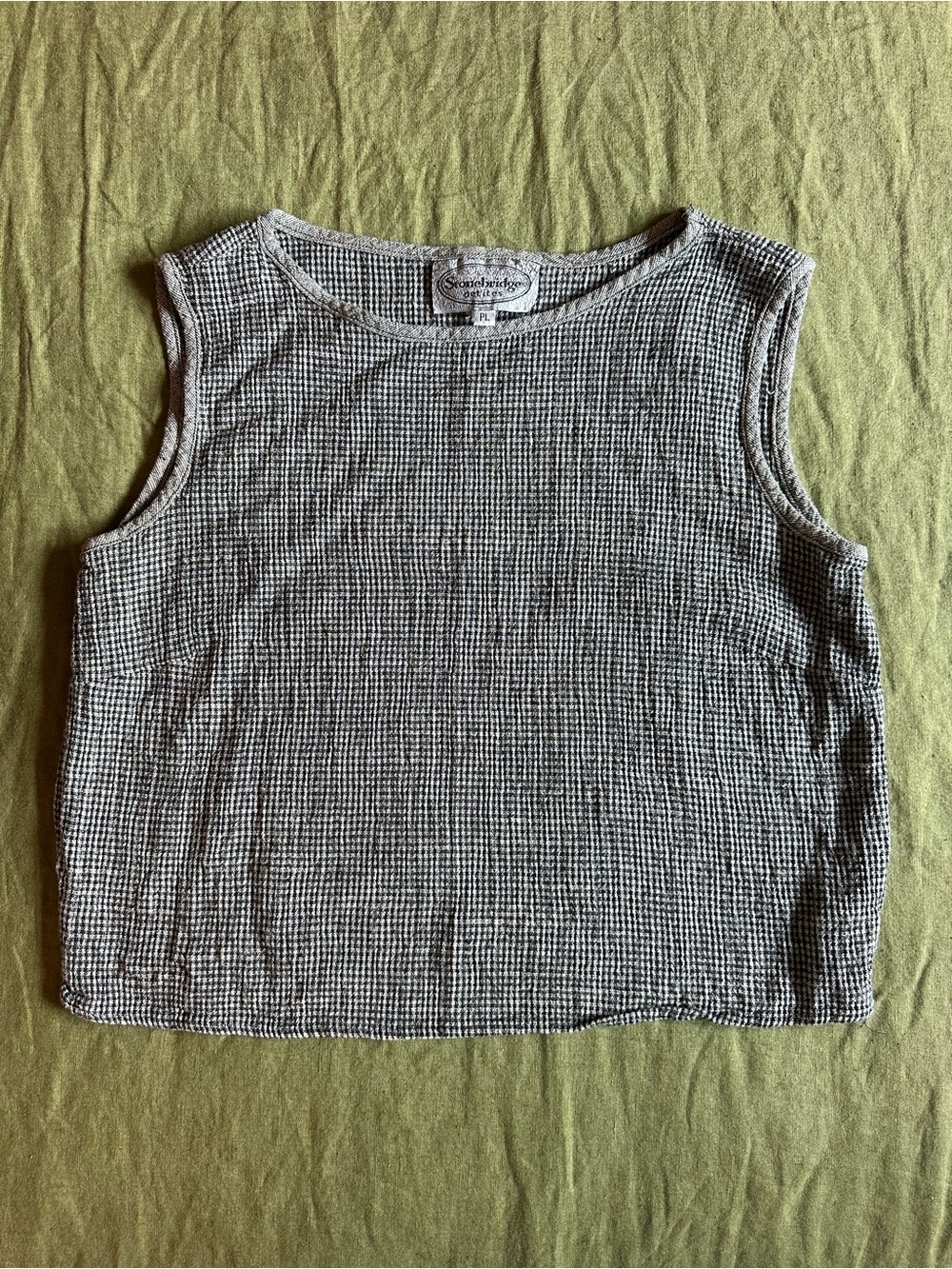Vintage Boxy Waffle Knit Gingham Gray Crop Tank